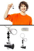 Cheer Themed Split-Ring Keychain Silver-Tone With Black Faceted Accents - KEKC10006
