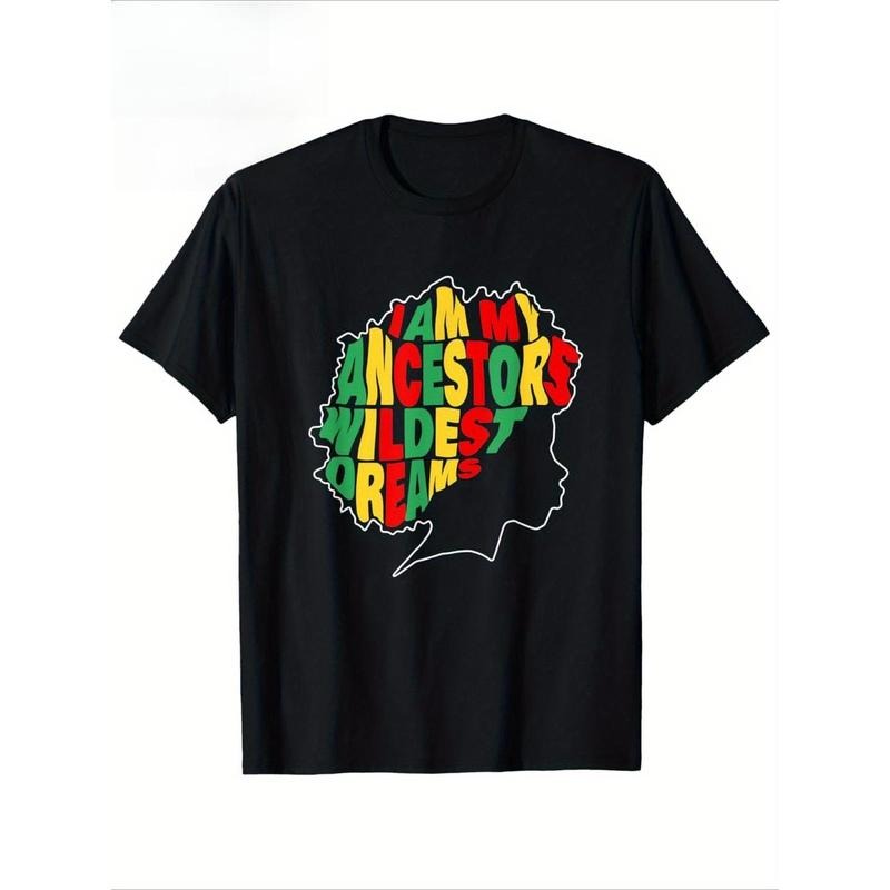 Men's "I Am My Ancestors Wildest Dream" Juneteenth Black History Month T-Shirt - 100% Cotton, Retro Style, Short Sleeve, Round Neck, Machine Washable