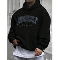 Men's Brooklyn New York City Varsity Letter Print Graphic Hoodie - Cotton Blend Black Long Sleeve Pullover Regular Fit | Soft & Breathable Fabric, Durable Print, Everyday Comfort, Machine Washable, streetwear urban outdoor