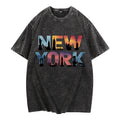 Nostalgic Washed Trendy Tee: Captivating New York Skyline within the "NEW YORK" Letters, Ideal for a Retro - cool Look