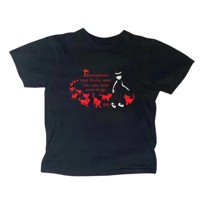 Vintage Cat Girl Baby Tee, Gothic Emo Girl Baby Tee, Y2k Top Women Streetwear, Grunge 2000s, Women Fitted T-Shirt, Gift For Girlfriend