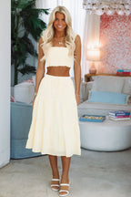 Good Morning Sunshine Crop Top and Midi Skirt Set - Yellow and White
