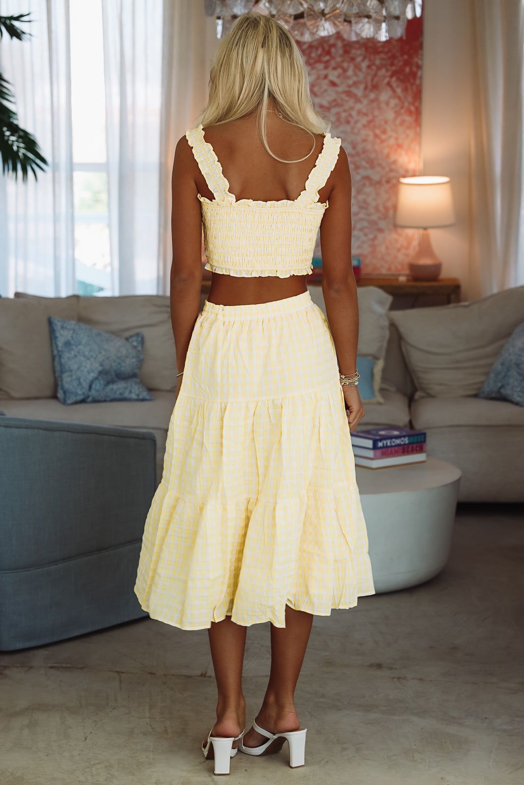 Good Morning Sunshine Crop Top and Midi Skirt Set - Yellow and White