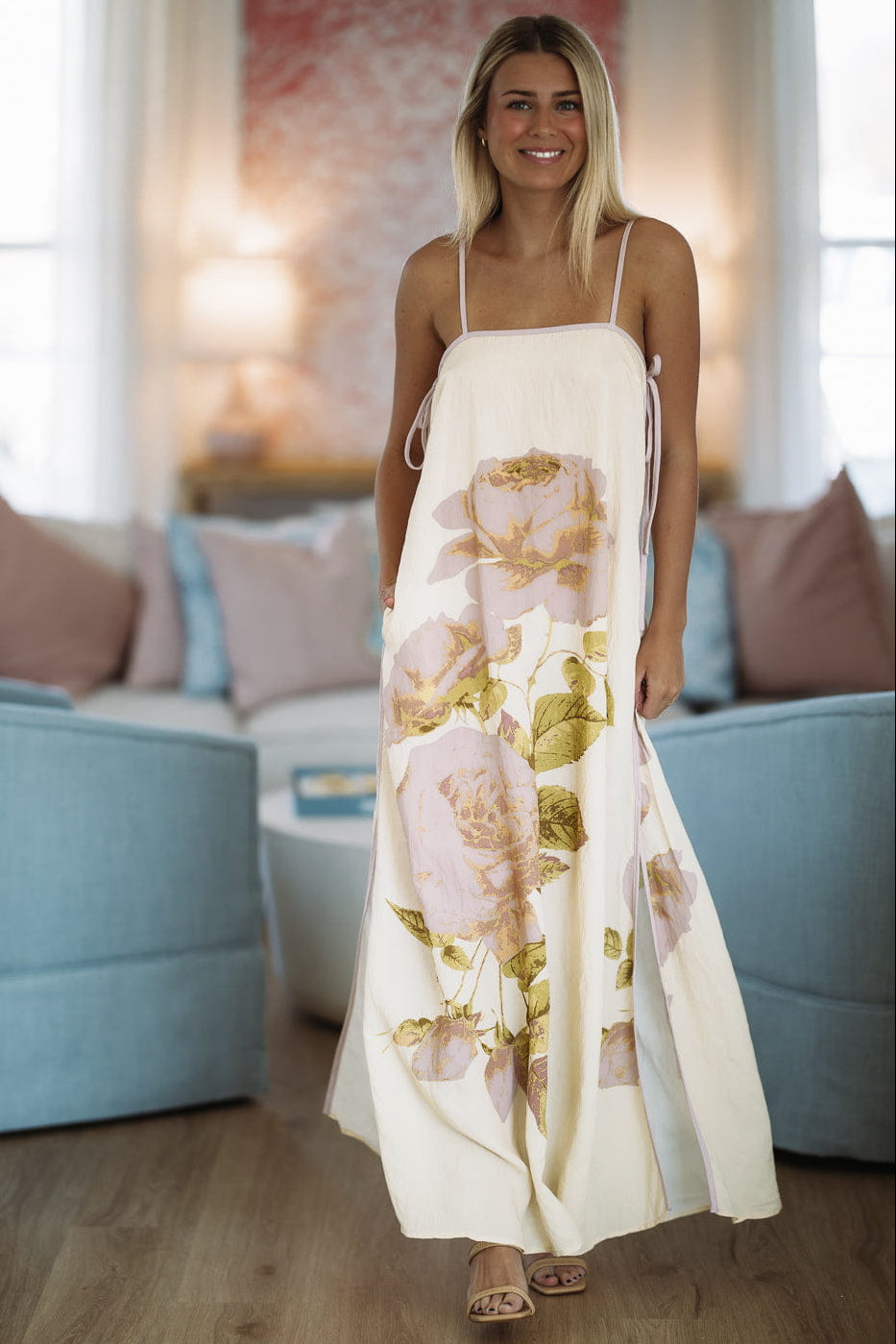 Lasting Embrace Maxi Dress - Butter Yellow, Lavender and Green