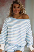 Low Key Luxe Sweater Top - White and Light Blue