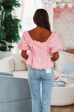 Scalloped Poplin Crop Top - Pink