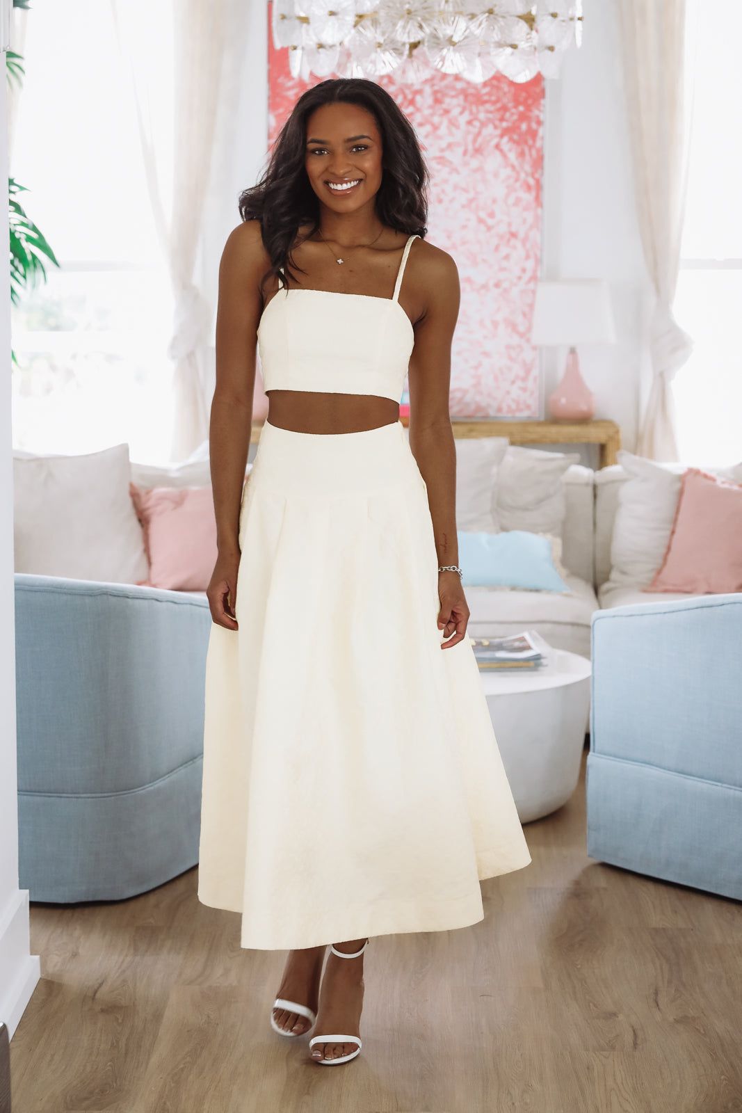 The Keeper Crop Top and Midi Skirt Set - Yellow