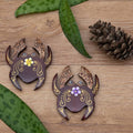 Set of 2 Hand-Painted Floral Crab-Shaped Wood Magnets 'Paradisial Crab'