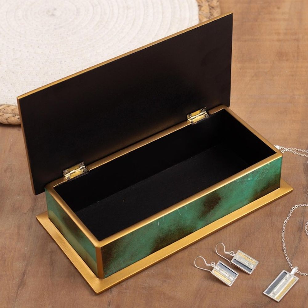 Hand Painted Glass and Wood Decorative Box 'Ocean Harmony in Green'