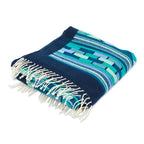 Handwoven Wool Runner Rug in Blue Turquoise and Green 3x10 'Blue Geometry'