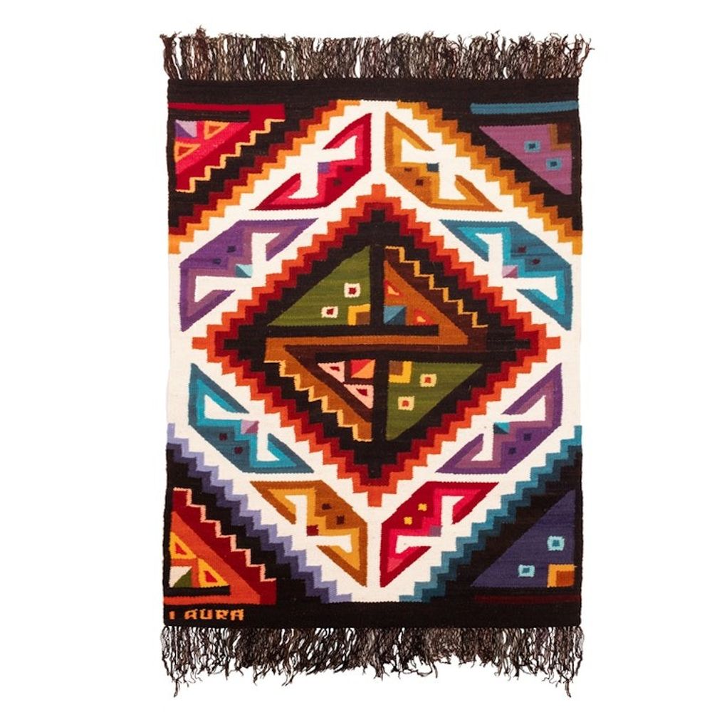 Wool and Cotton Blend Area Rug Hand-Woven in Peru 3x4 'Crab and Fish'