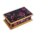 Reverse-Painted Glass Decorative Box in Black from Peru 'Colonial Bouquet'