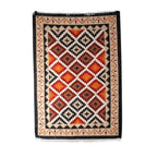 Handloomed Diamond-Patterned Alabaster and Black Wool Rug 'Paradise Enchantment'