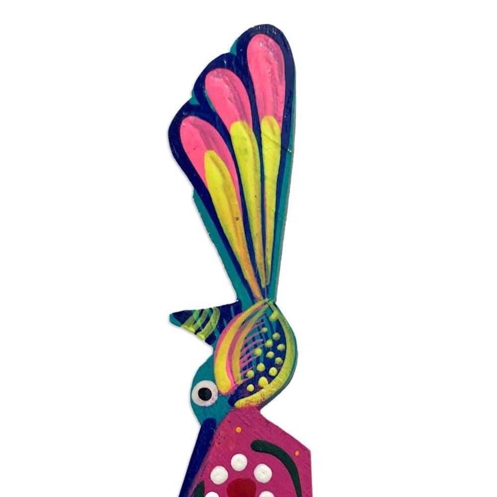Handmade Floral Bird-Themed Copal Wood Bookmark from Mexico 'Reading Hummingbird'