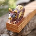 Handcrafted Jempinis Wood Door Stop with Painted Cat 'Feline Entrance'