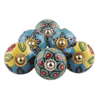 Vibrant Floral Ceramic Knobs from India Set of 6 'Charming Globes'