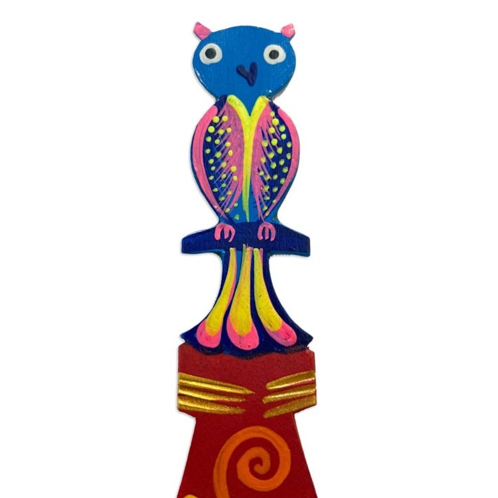Hand Crafted Mexican Copal Wood Bookmark with Tropical Owl 'Reading Owl'