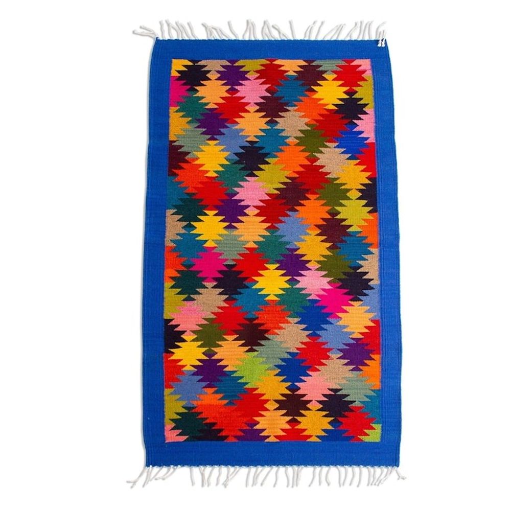 Hand Woven Colorful Wool Area Rug from Oaxaca 'Endless Stars'