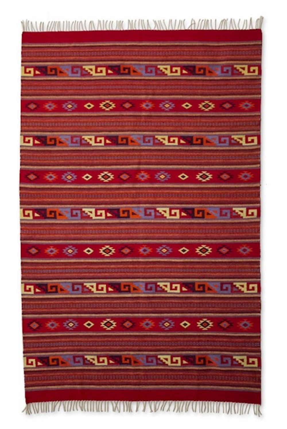 Zapotec wool rug 6.5x10 'Scarlet Paths'