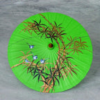 Hand-Painted Cotton Bird-Motif Parasol 'Bamboo Waving'