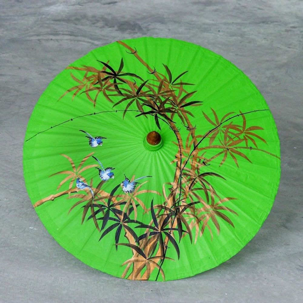 Hand-Painted Cotton Bird-Motif Parasol 'Bamboo Waving'