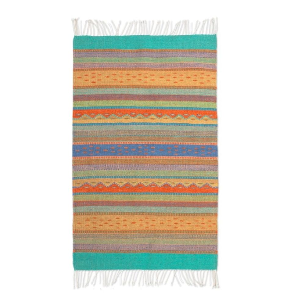 Handwoven Zapotec Wool Accent Rug 2 x 3.5 Ft from Mexico 'Sunny Hills of Mitla'