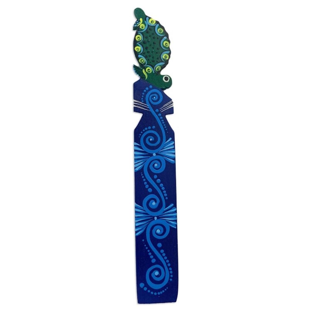Hand Painted Green Turtle on Copal Wood Bookmark from Mexico 'Reading Turtle'