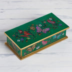 Reverse Painted Glass Butterfly Decorative Box in Emerald 'Butterfly Jubilee in Emerald'