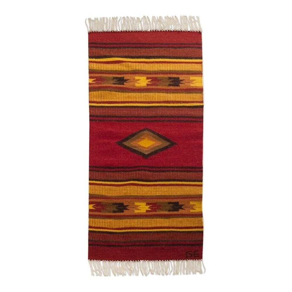 Hand-woven 2x5 Red And Yellow Alpaca Wool Rug From Peru 'Empire'