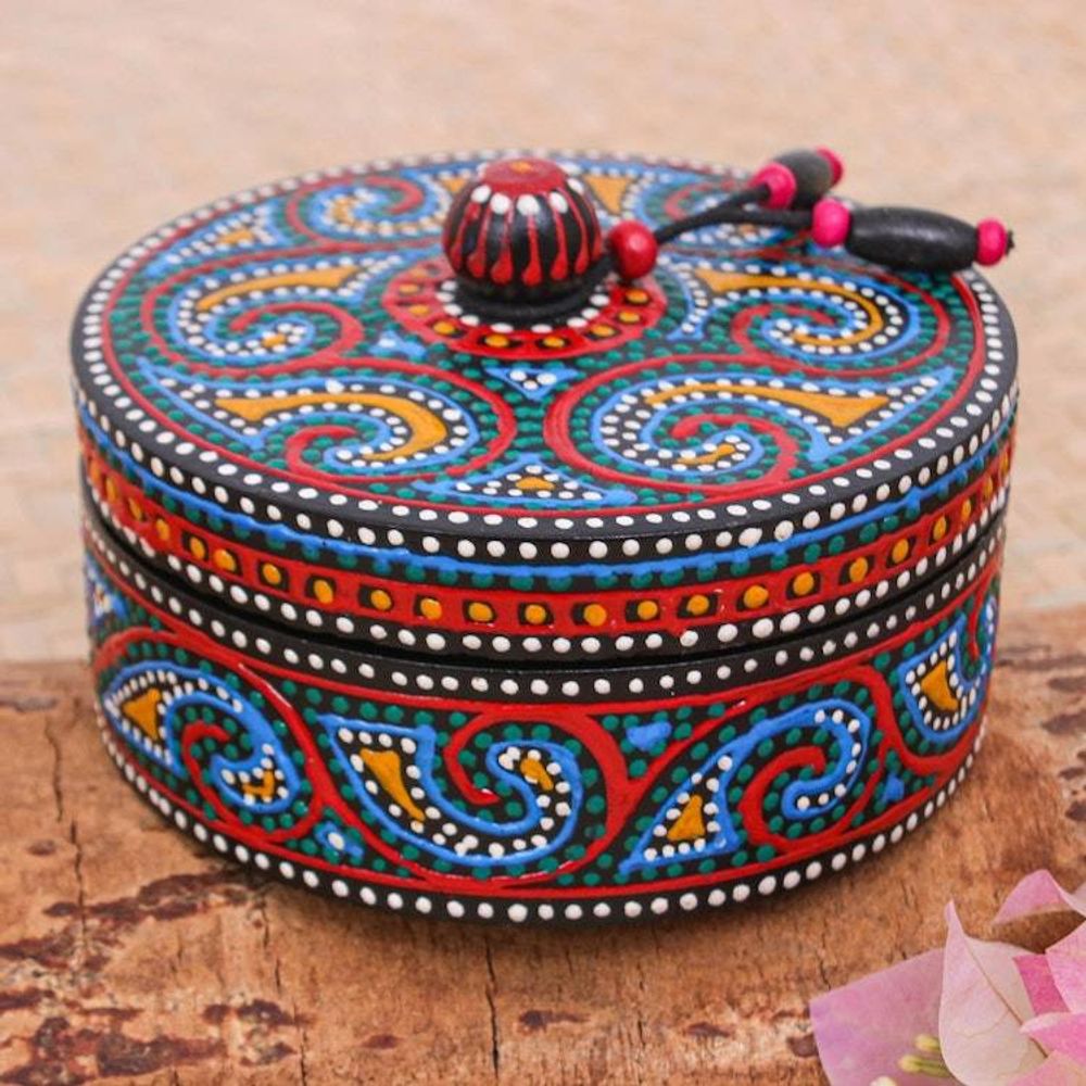 Hand-Painted Mango Wood Decorative Box in Blue 'Blue Specks'