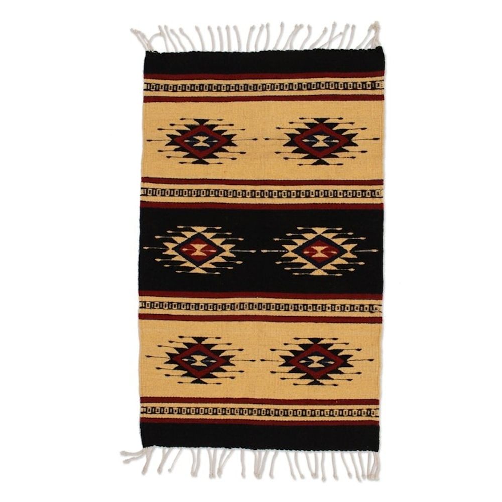 Unique Geometric Wool Rug 2x3.5 'Sixth Sun'