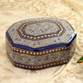 Elegant Hand Painted Blue and Gold Papier Mache Box 'Kashmir Royal'