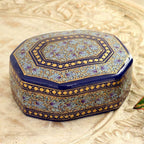 Elegant Hand Painted Blue and Gold Papier Mache Box 'Kashmir Royal'