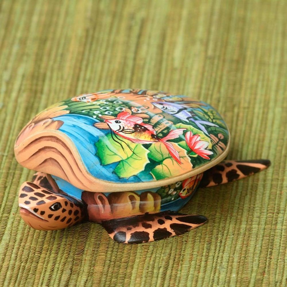 Hand Crafted Wood Jewelry Box 'Sea Turtle'