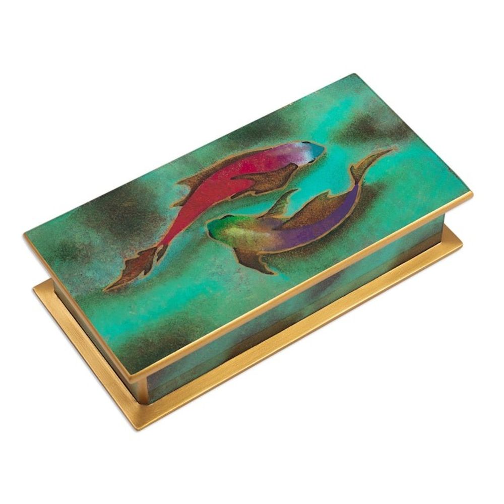 Hand Painted Glass and Wood Decorative Box 'Ocean Harmony in Green'
