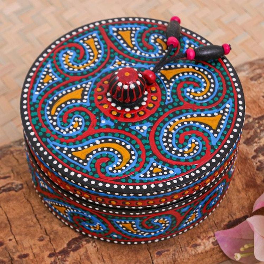 Hand-Painted Mango Wood Decorative Box in Blue 'Blue Specks'