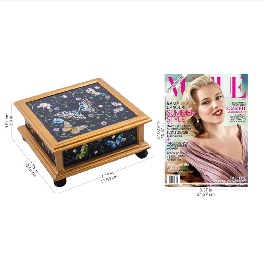 Black Reverse-Painted Glass Decorative Box with Butterflies 'Midnight Garden'