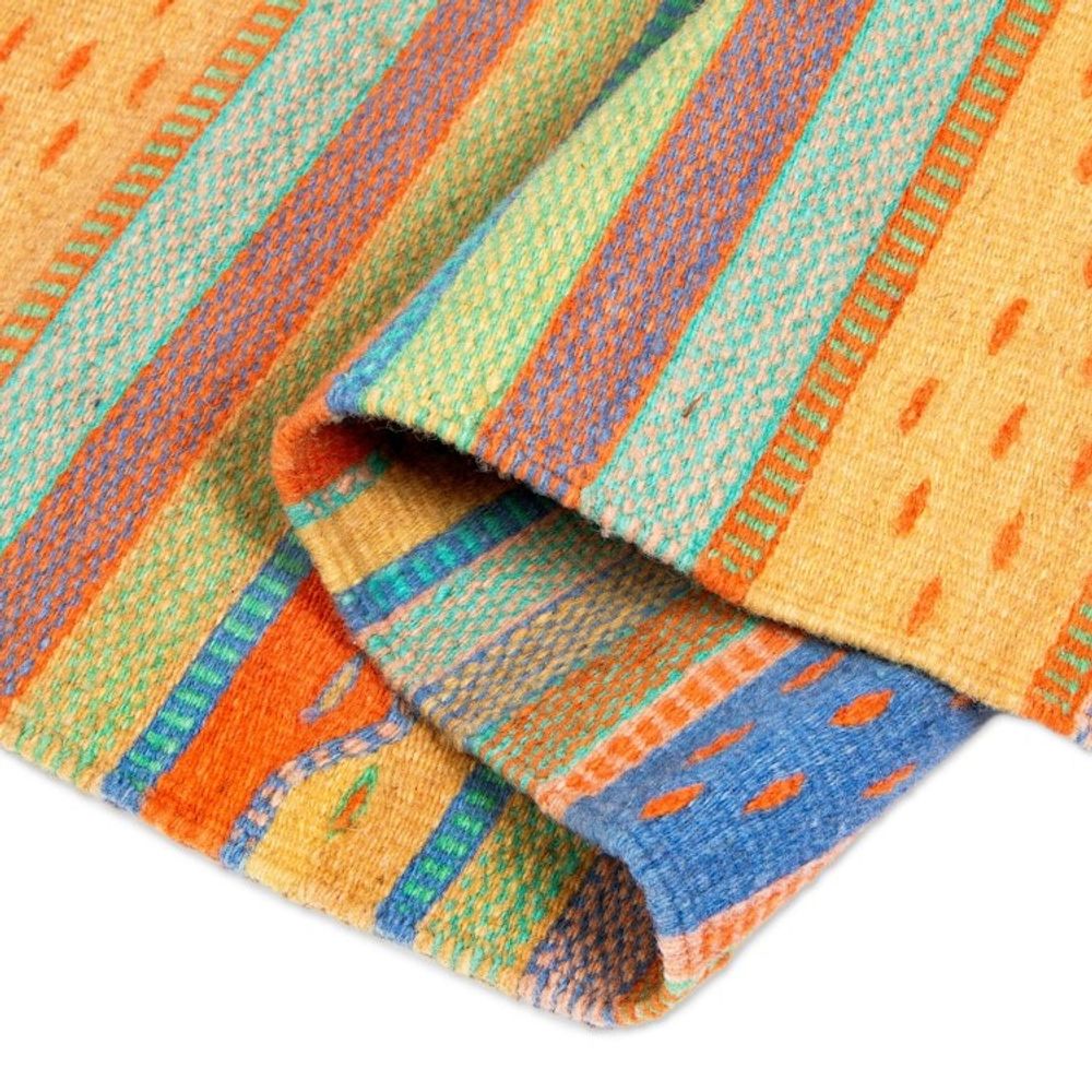Handwoven Zapotec Wool Accent Rug 2 x 3.5 Ft from Mexico 'Sunny Hills of Mitla'