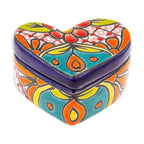 Heart-Shaped Floral Talavera Ceramic Decorative Box 'Classic Romance'