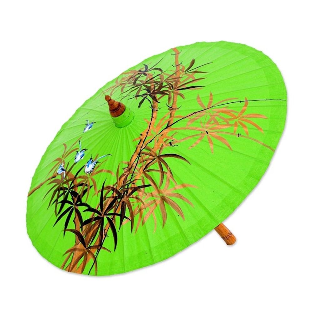 Hand-Painted Cotton Bird-Motif Parasol 'Bamboo Waving'