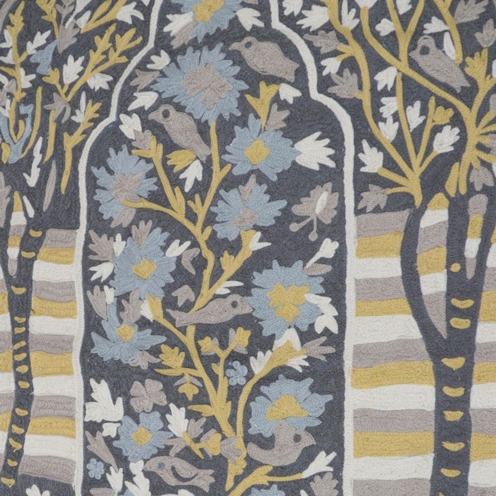 Chain-Stitched Wool and Cotton Tree Motif Rug 'Winged Paradise'