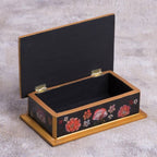 Reverse-Painted Glass Decorative Box in Black from Peru 'Colonial Bouquet'