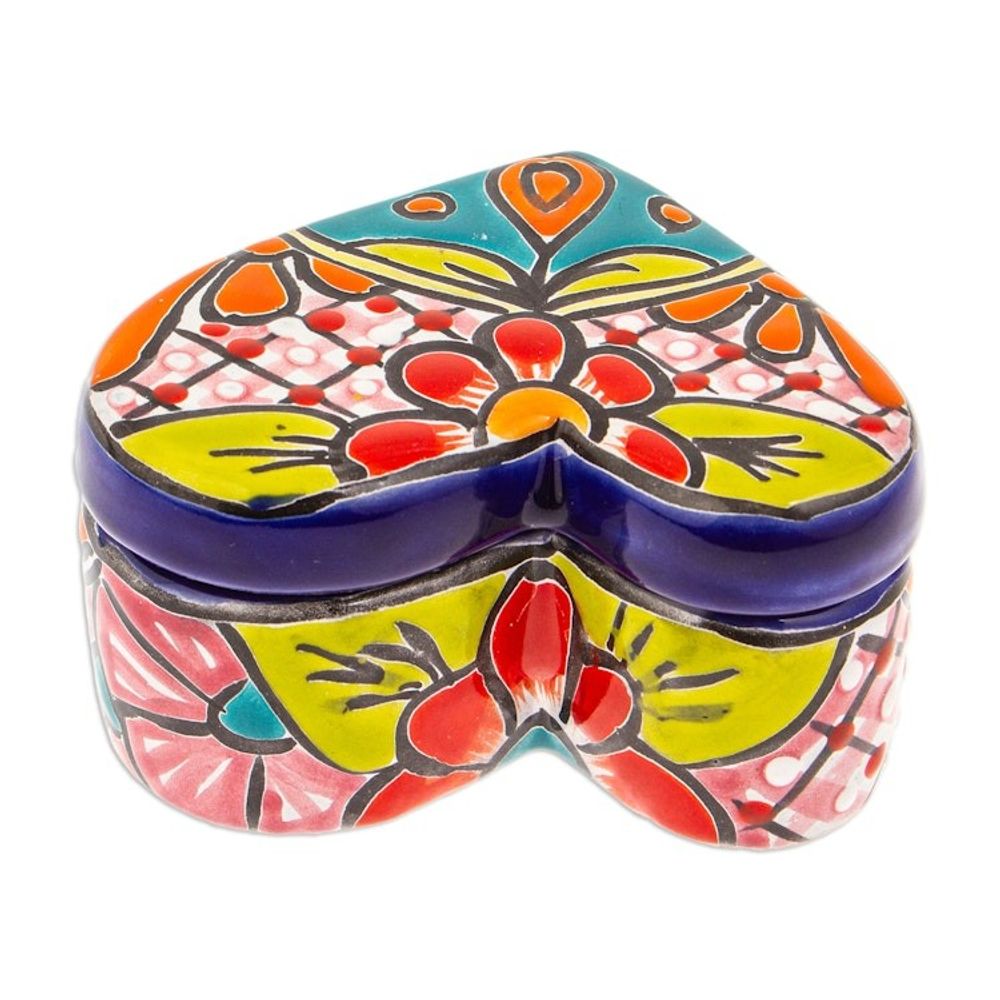 Heart-Shaped Floral Talavera Ceramic Decorative Box 'Classic Romance'