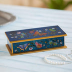 Reverse Painted Glass Butterfly Decorative Box in Cyan 'Butterfly Jubilee in Cyan'