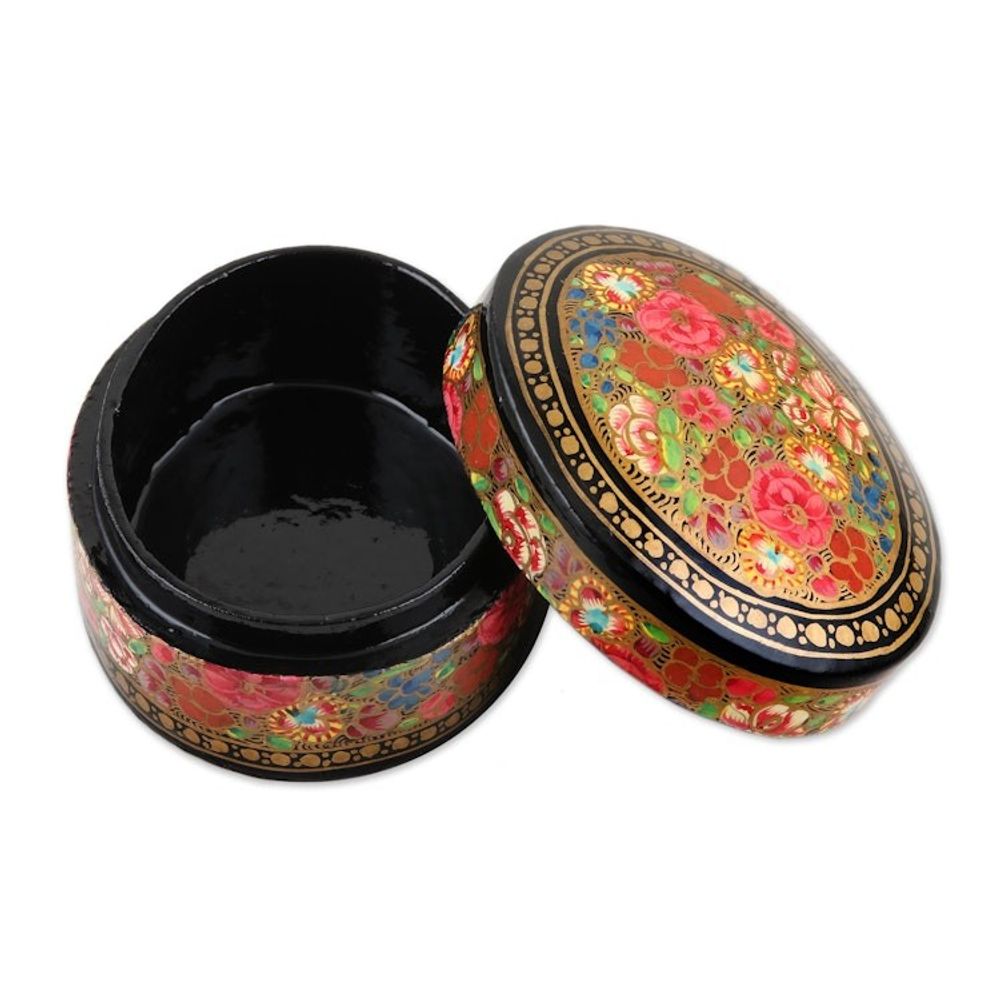 Floral Papier Mache and Wood Oval Decorative Box 'Summer Bouquet'
