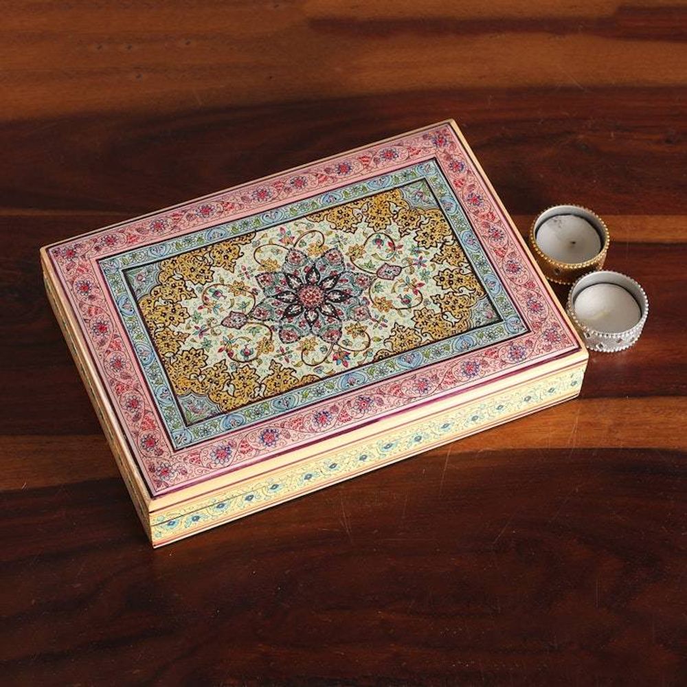 Spring-Themed Polished Hand-Painted Wood Decorative Box 'Arcadian Garden'