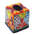 Hand-Painted Talavera Ceramic Tissue Box Cover from Mexico 'Folk Art Convenience'