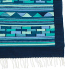 Handwoven Wool Runner Rug in Blue Turquoise and Green 3x10 'Blue Geometry'