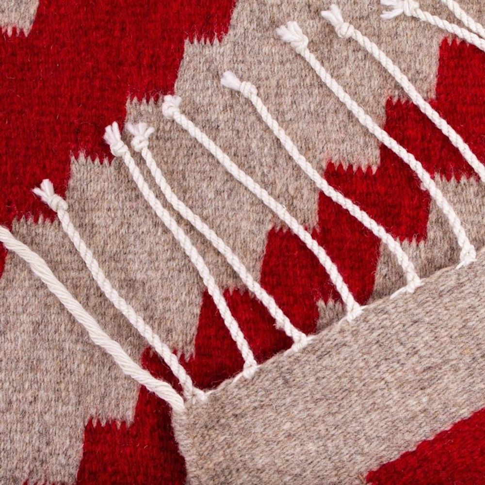 Diamond Pattern Hand Woven Zapotec Rug 2.5x5 from Mexico 'Valley Fire'