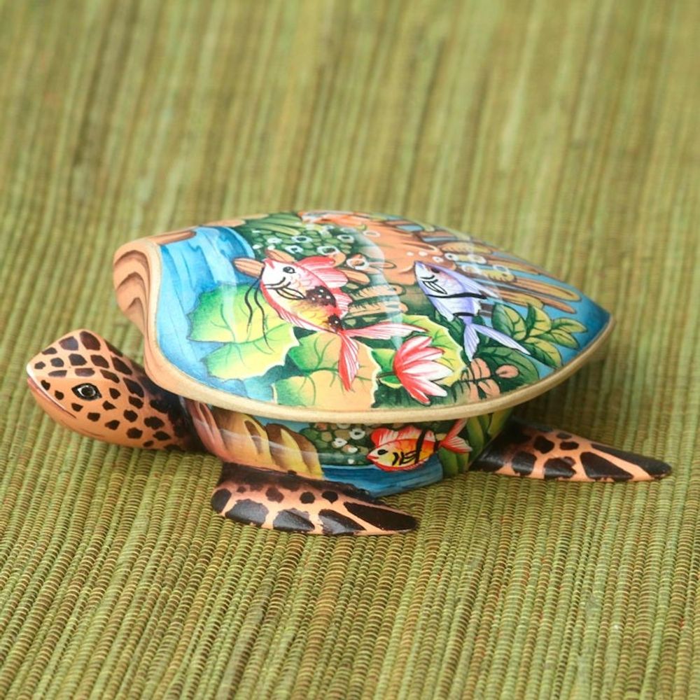 Hand Crafted Wood Jewelry Box 'Sea Turtle'